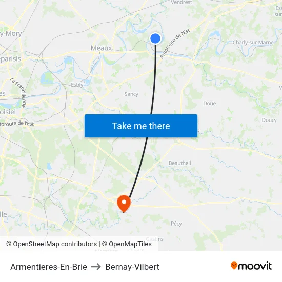Armentieres-En-Brie to Bernay-Vilbert map