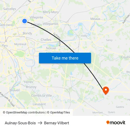 Aulnay-Sous-Bois to Bernay-Vilbert map