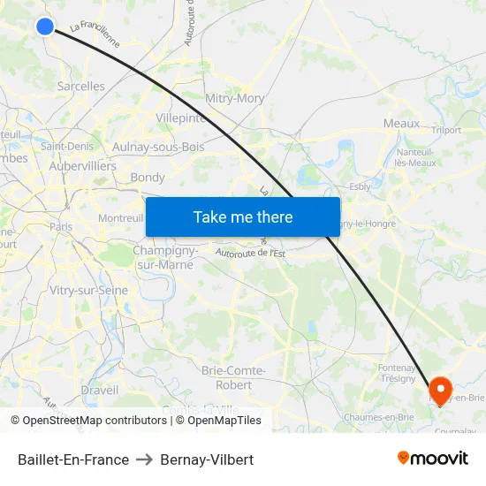 Baillet-En-France to Bernay-Vilbert map
