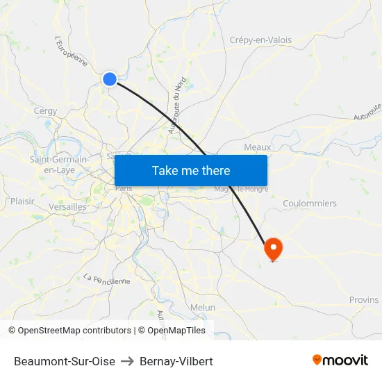 Beaumont-Sur-Oise to Bernay-Vilbert map
