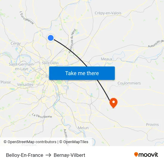 Belloy-En-France to Bernay-Vilbert map
