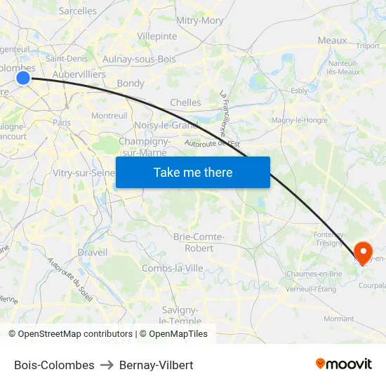 Bois-Colombes to Bernay-Vilbert map