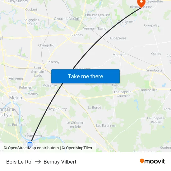 Bois-Le-Roi to Bernay-Vilbert map