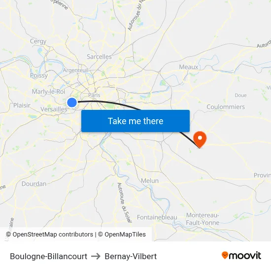 Boulogne-Billancourt to Bernay-Vilbert map