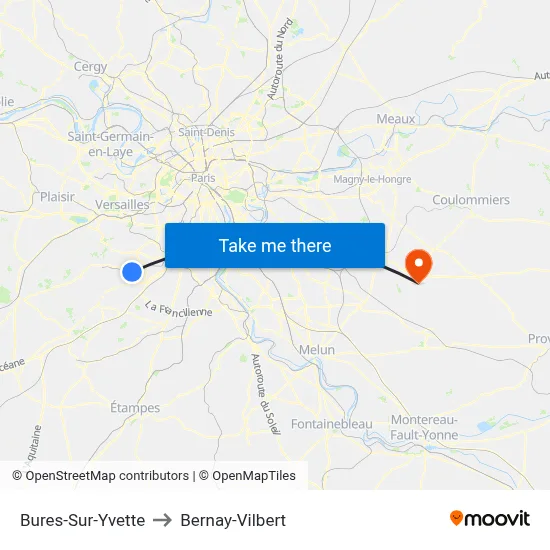 Bures-Sur-Yvette to Bernay-Vilbert map