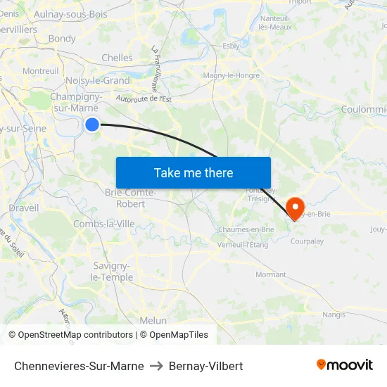 Chennevieres-Sur-Marne to Bernay-Vilbert map