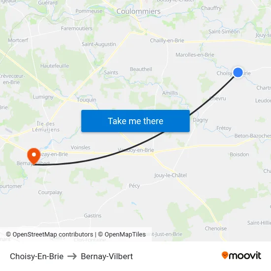 Choisy-En-Brie to Bernay-Vilbert map