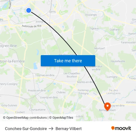 Conches-Sur-Gondoire to Bernay-Vilbert map