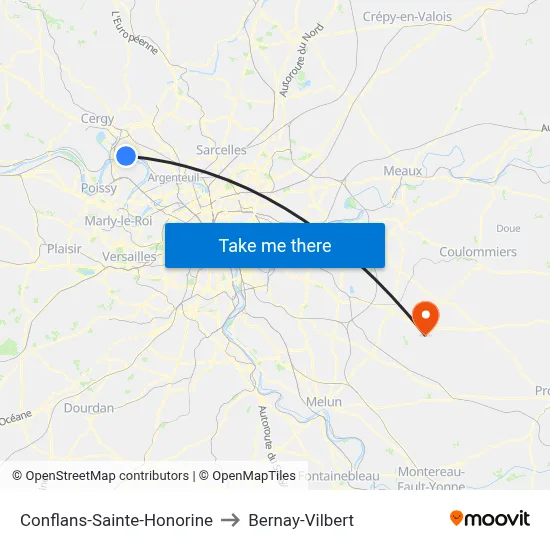 Conflans-Sainte-Honorine to Bernay-Vilbert map