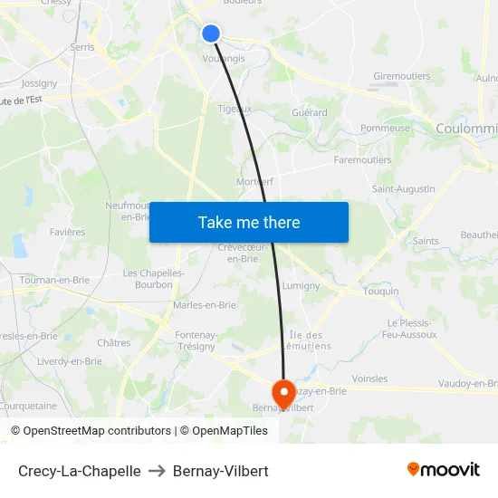 Crecy-La-Chapelle to Bernay-Vilbert map