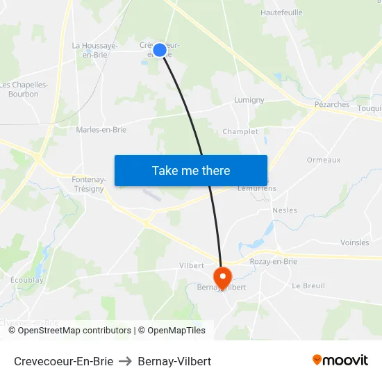 Crevecoeur-En-Brie to Bernay-Vilbert map