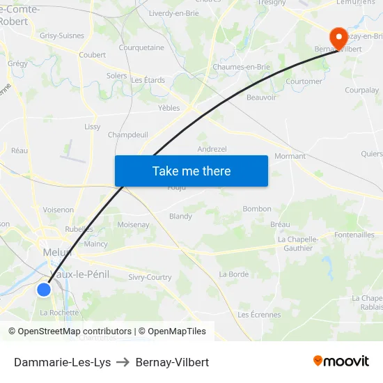 Dammarie-Les-Lys to Bernay-Vilbert map
