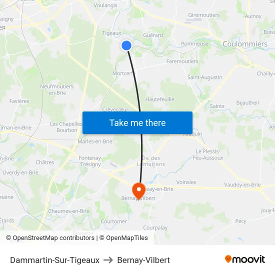 Dammartin-Sur-Tigeaux to Bernay-Vilbert map