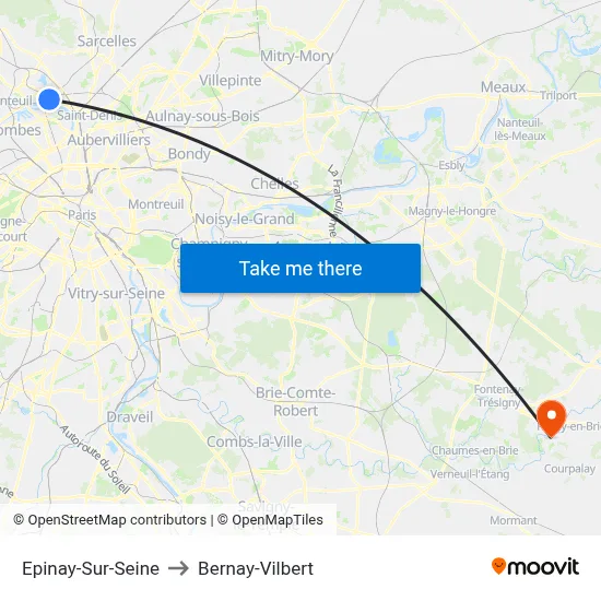 Epinay-Sur-Seine to Bernay-Vilbert map