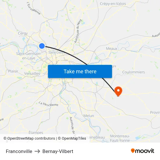 Franconville to Bernay-Vilbert map