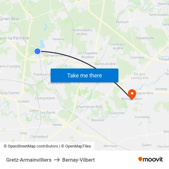 Gretz-Armainvilliers to Bernay-Vilbert map