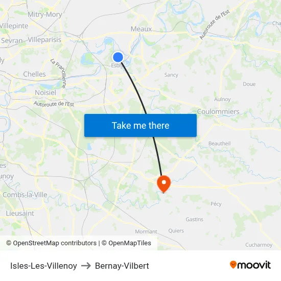 Isles-Les-Villenoy to Bernay-Vilbert map