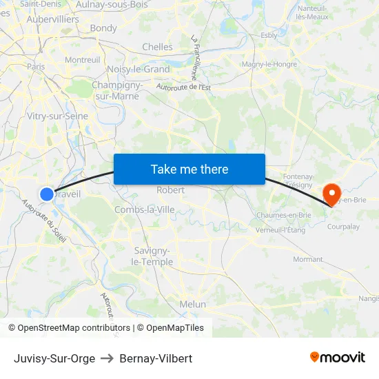 Juvisy-Sur-Orge to Bernay-Vilbert map