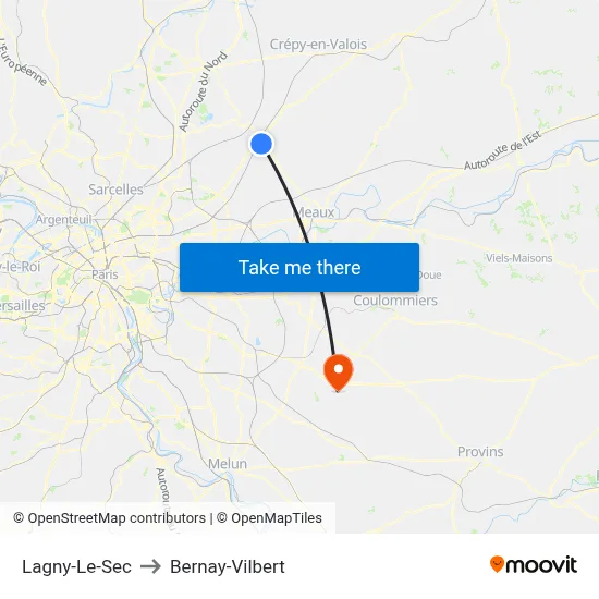 Lagny-Le-Sec to Bernay-Vilbert map