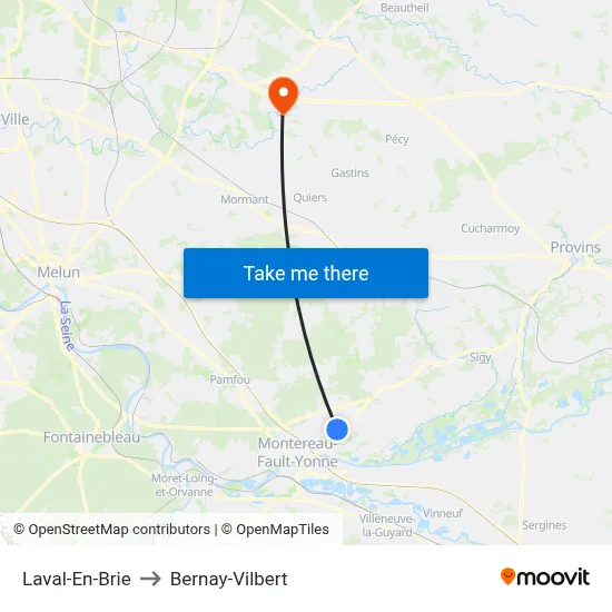 Laval-En-Brie to Bernay-Vilbert map