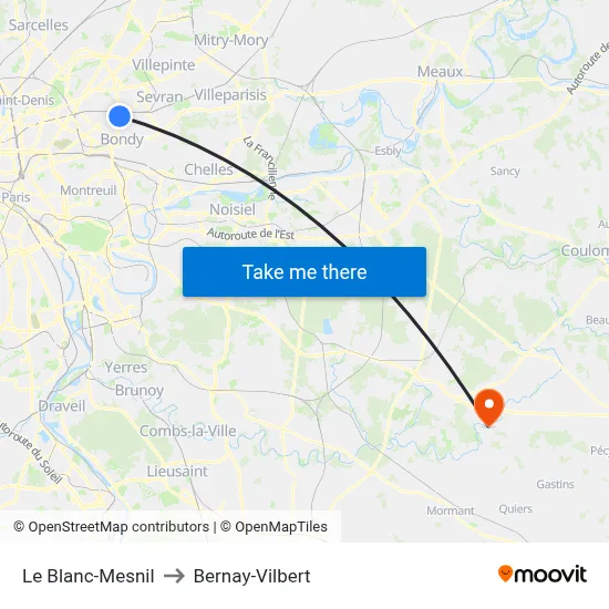 Le Blanc-Mesnil to Bernay-Vilbert map