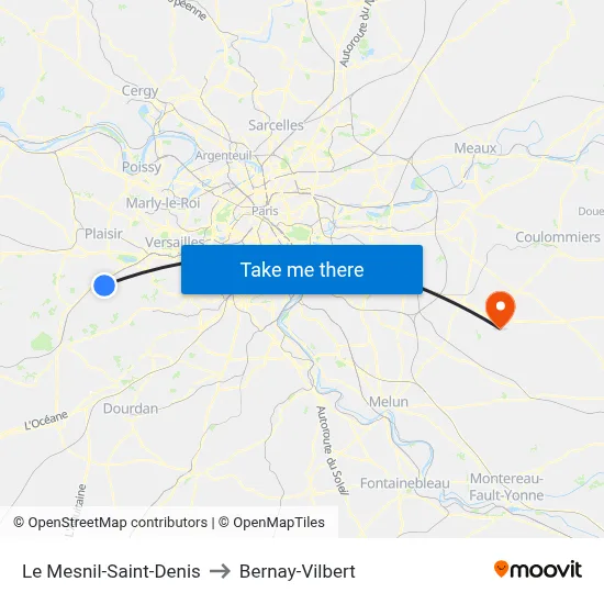 Le Mesnil-Saint-Denis to Bernay-Vilbert map