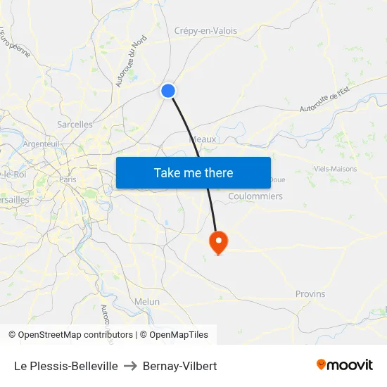 Le Plessis-Belleville to Bernay-Vilbert map