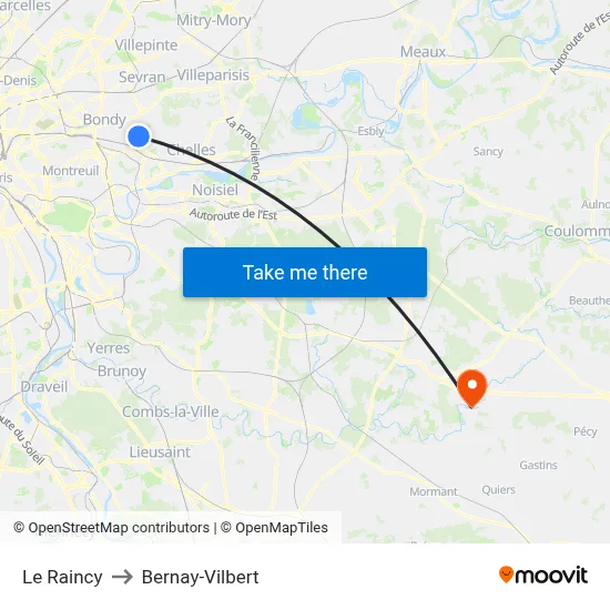 Le Raincy to Bernay-Vilbert map