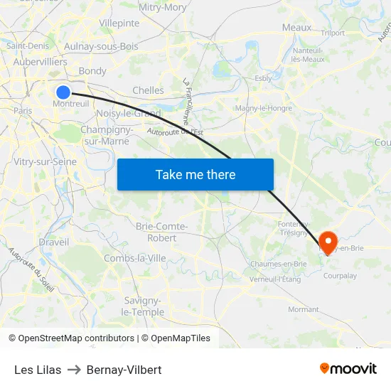 Les Lilas to Bernay-Vilbert map