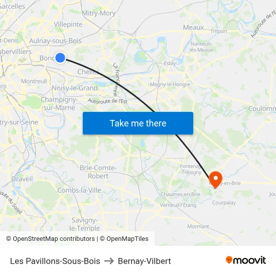 Les Pavillons-Sous-Bois to Bernay-Vilbert map