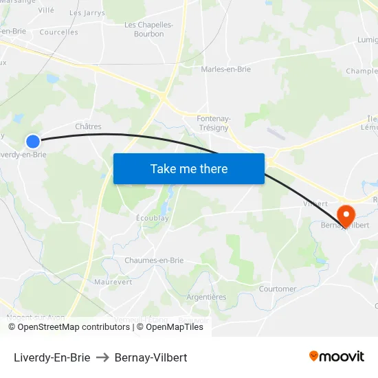 Liverdy-En-Brie to Bernay-Vilbert map