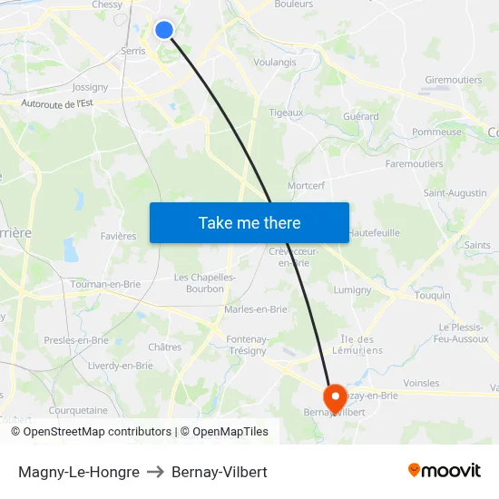 Magny-Le-Hongre to Bernay-Vilbert map