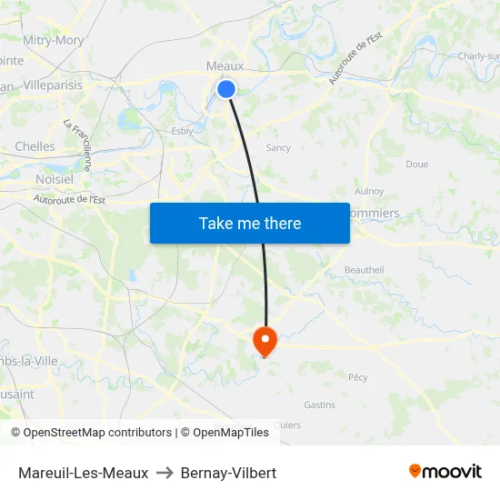 Mareuil-Les-Meaux to Bernay-Vilbert map