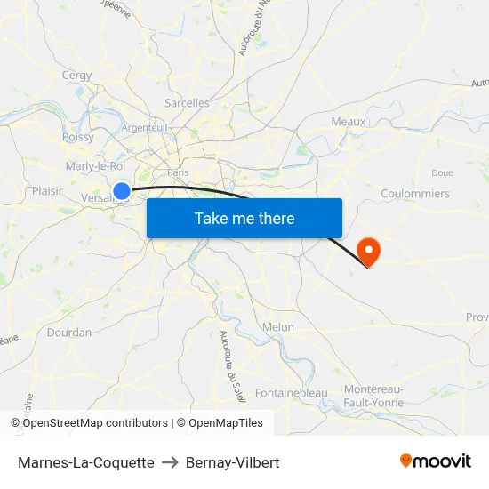 Marnes-La-Coquette to Bernay-Vilbert map