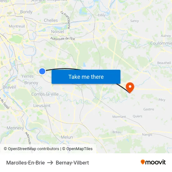 Marolles-En-Brie to Bernay-Vilbert map