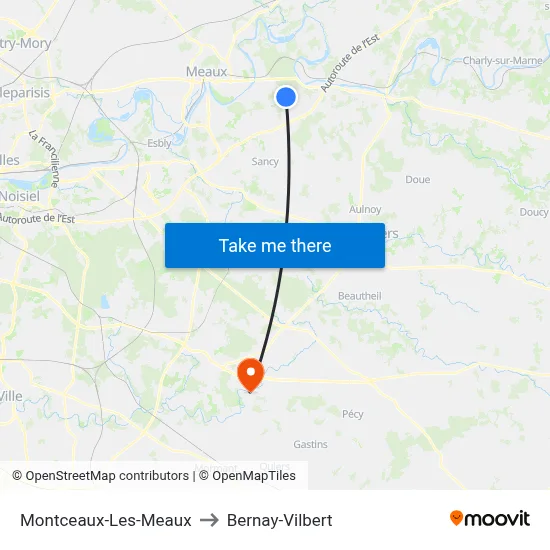 Montceaux-Les-Meaux to Bernay-Vilbert map