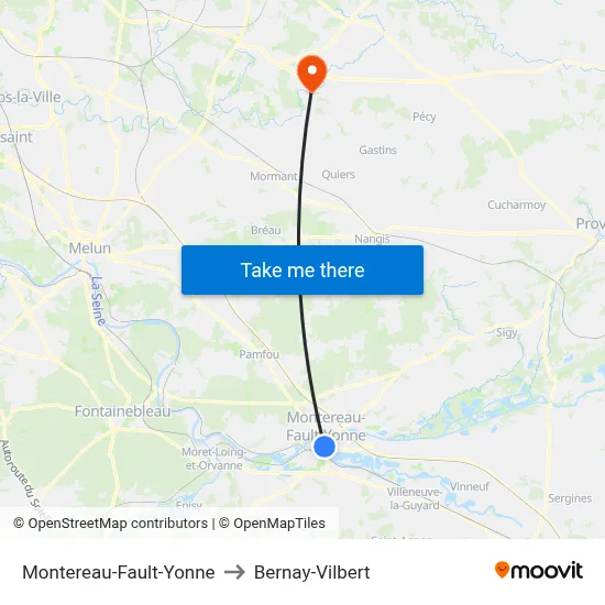 Montereau-Fault-Yonne to Bernay-Vilbert map