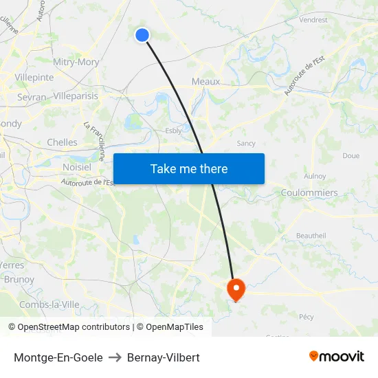 Montge-En-Goele to Bernay-Vilbert map
