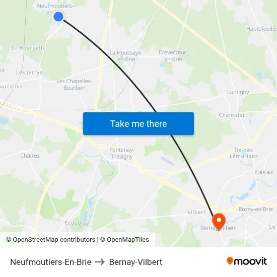 Neufmoutiers-En-Brie to Bernay-Vilbert map