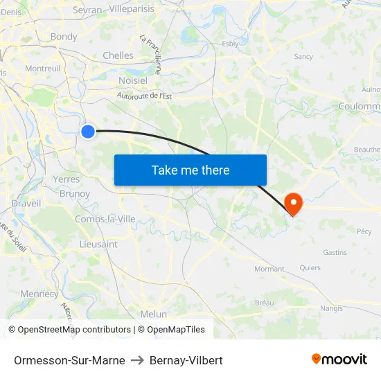 Ormesson-Sur-Marne to Bernay-Vilbert map