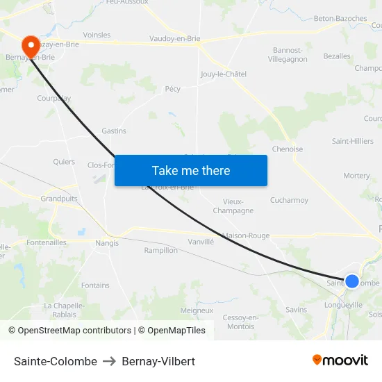 Sainte-Colombe to Bernay-Vilbert map