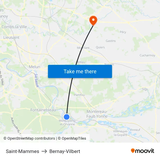 Saint-Mammes to Bernay-Vilbert map