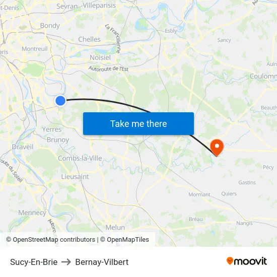 Sucy-En-Brie to Bernay-Vilbert map