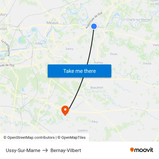Ussy-Sur-Marne to Bernay-Vilbert map