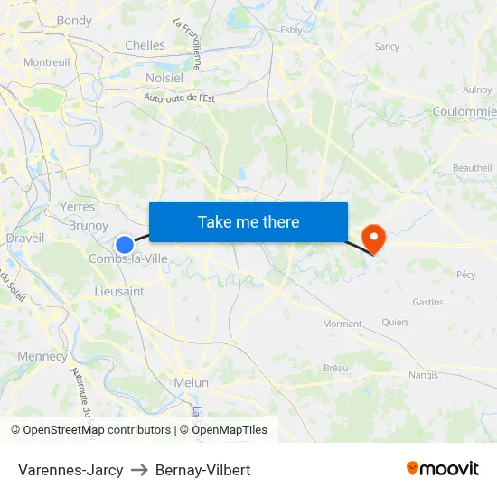 Varennes-Jarcy to Bernay-Vilbert map