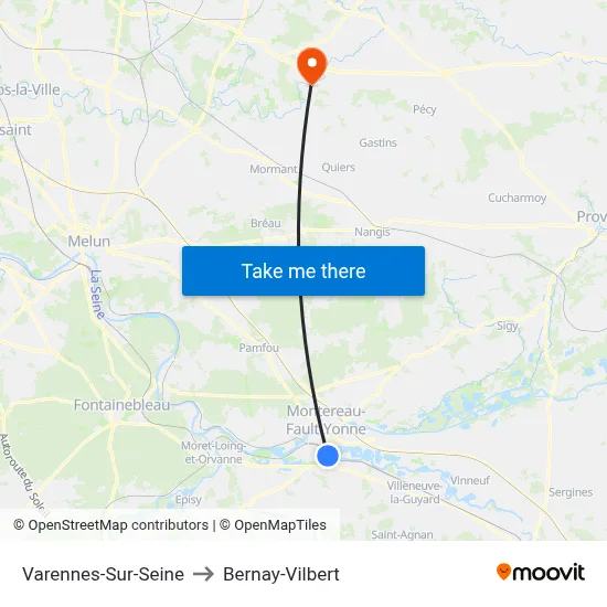 Varennes-Sur-Seine to Bernay-Vilbert map