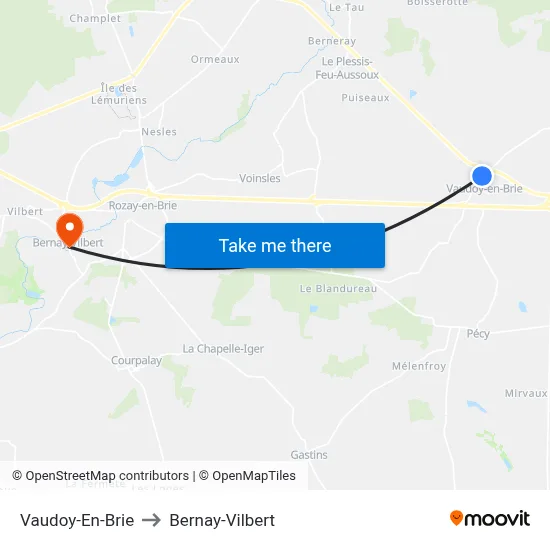 Vaudoy-En-Brie to Bernay-Vilbert map
