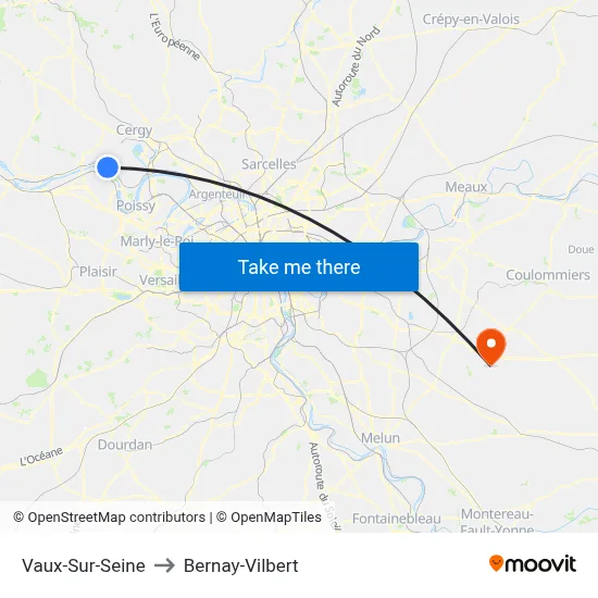 Vaux-Sur-Seine to Bernay-Vilbert map
