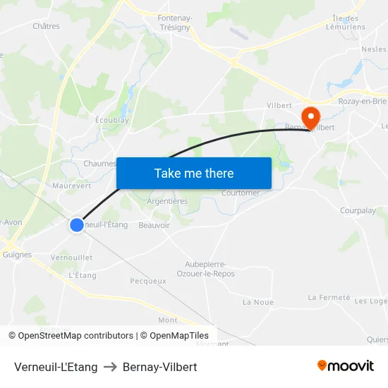 Verneuil-L'Etang to Bernay-Vilbert map
