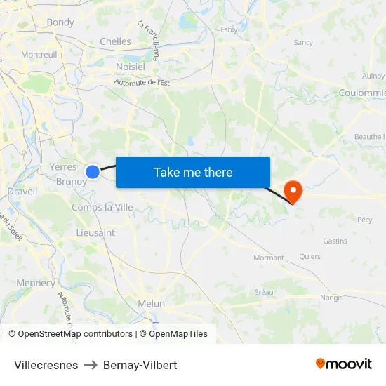 Villecresnes to Bernay-Vilbert map